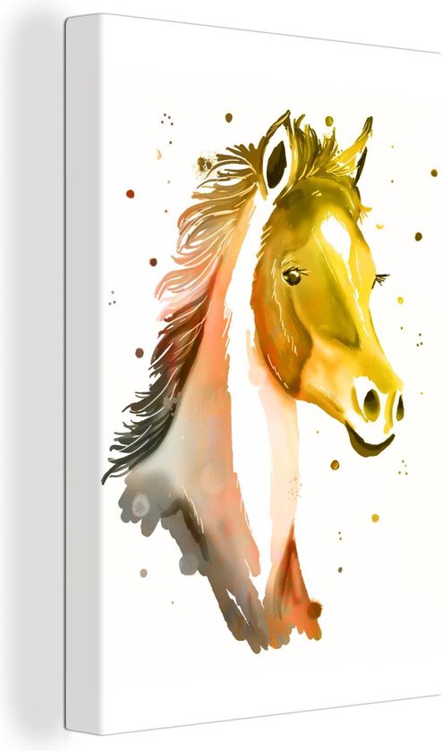 Canvas Schilderij Paard - Geel - Oranje - Meisjes - Kinderen - Meiden - 60x90 cm - Wanddecoratie
