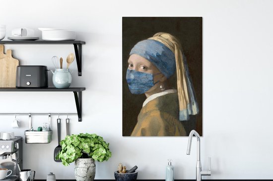 Peintures sur toile Fille avec une boucle d'oreille en perle - Johannes Vermeer - Masque facial - 60x90 cm - Décoration murale