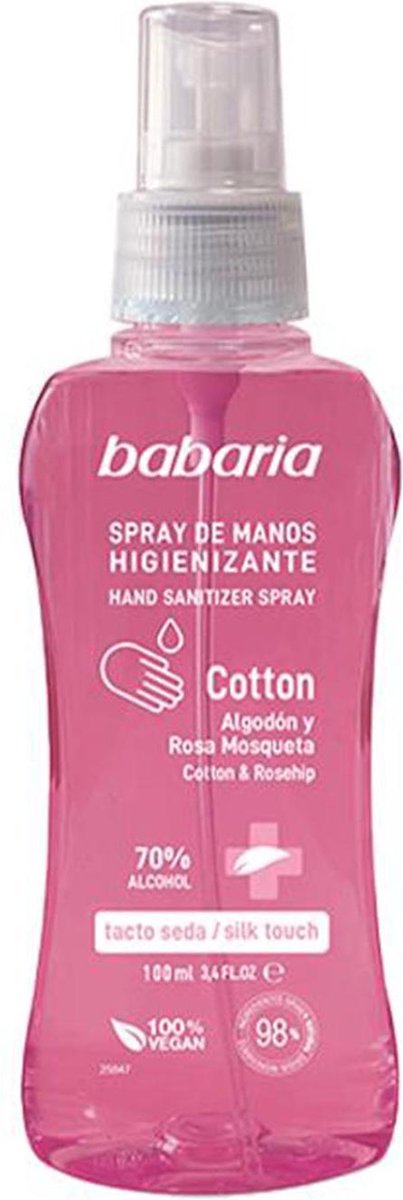 Babaria Gel De Manos Higienizante Cotton Algodu00d3n Y Rosa Mosqueta 70% Alcohol Spray 100ml