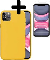 Hoes voor iPhone 11 Pro Hoesje Geel Siliconen Case Met Screenprotector - Hoes voor iPhone 11 Pro Hoesje Hoes met Screenprotector - Geel