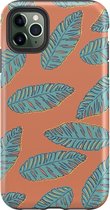 iPhone 11 Pro Hoesje - Dubbele Bescherming - Zacht + Hard Hoesje - Met Plantenprint - Tropische Blaadjes - Oranje