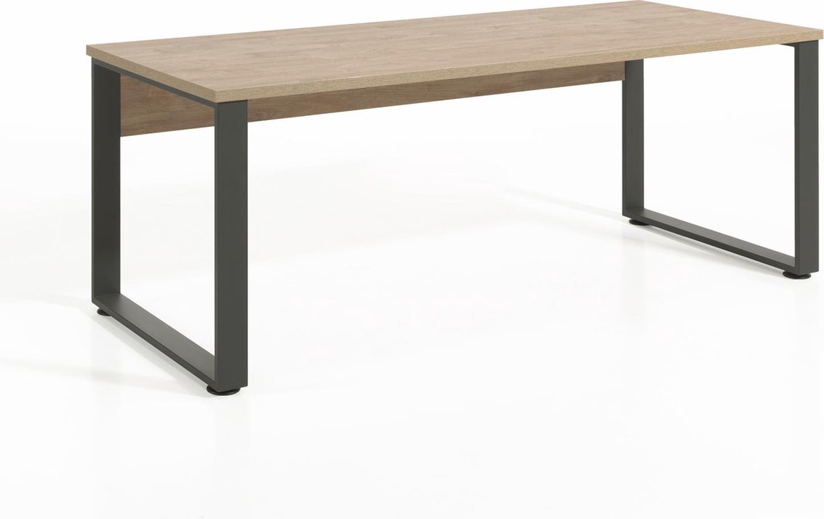Bureau 200 cm – Groot industrieel bureau – Zwart met eiken blad – Extra stevig