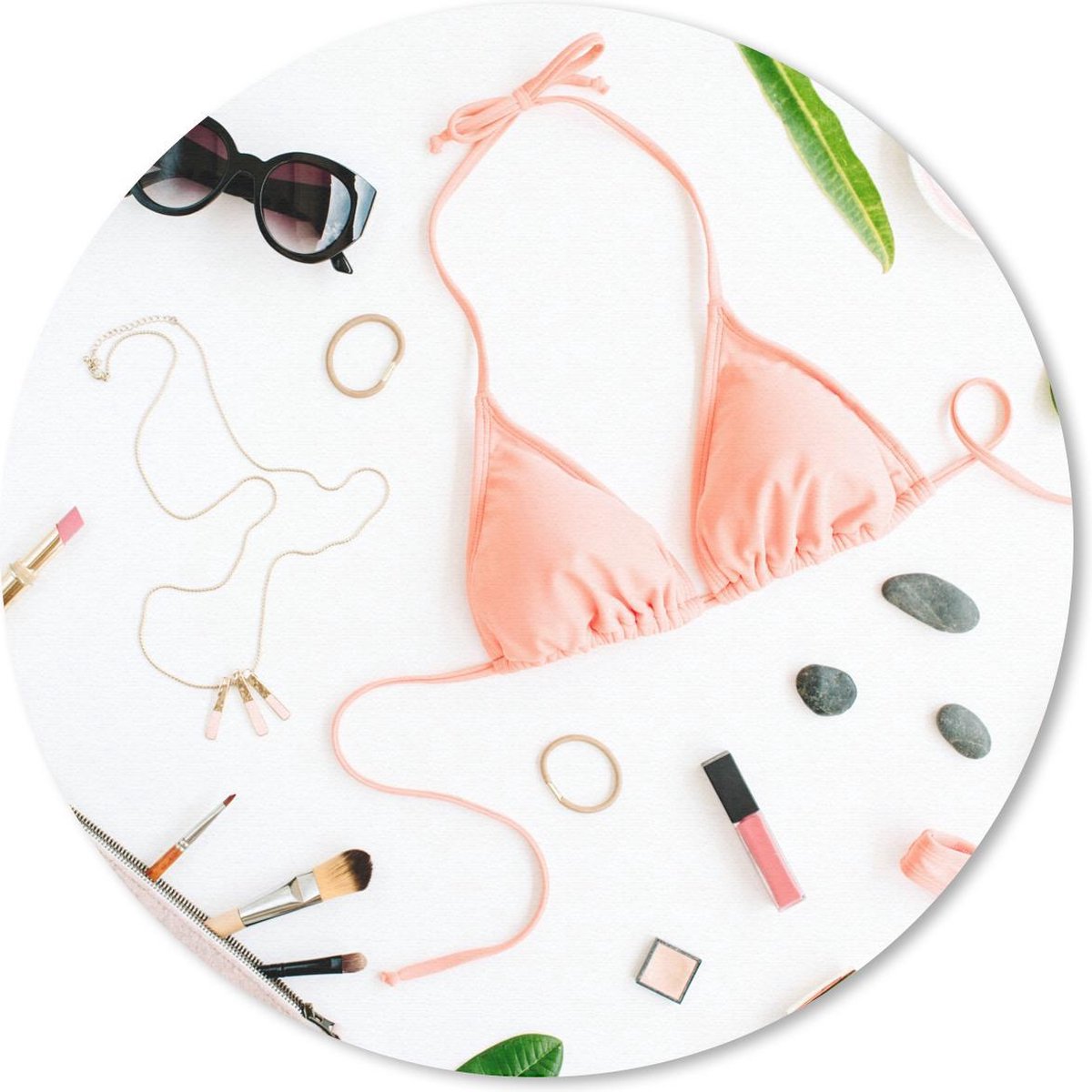 Muismat rond 40x40 cm - Mousepad Bikini - Roze - Zonnebril - Ronde muismatten