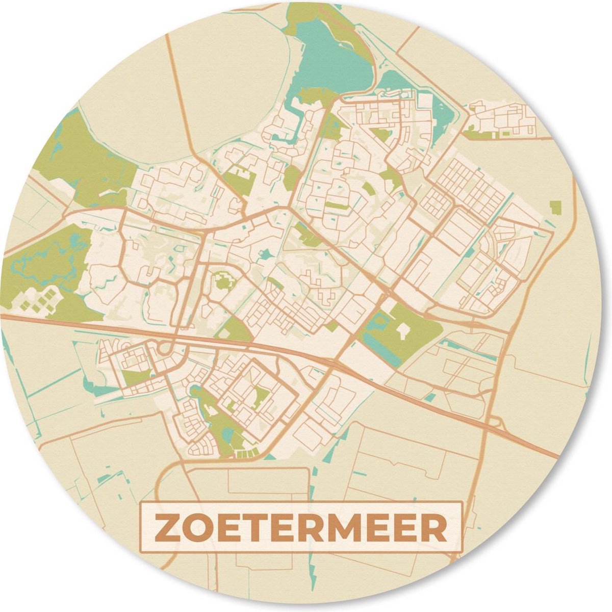 Muismat rond 40x40 cm - Mousepad Kaart - Zoetermeer - Vintage - Ronde muismatten