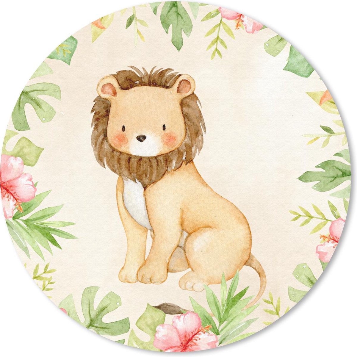 Muismat rond 50x50 cm - Mousepad Jungle - Leeuw - Waterverf - Ronde muismatten