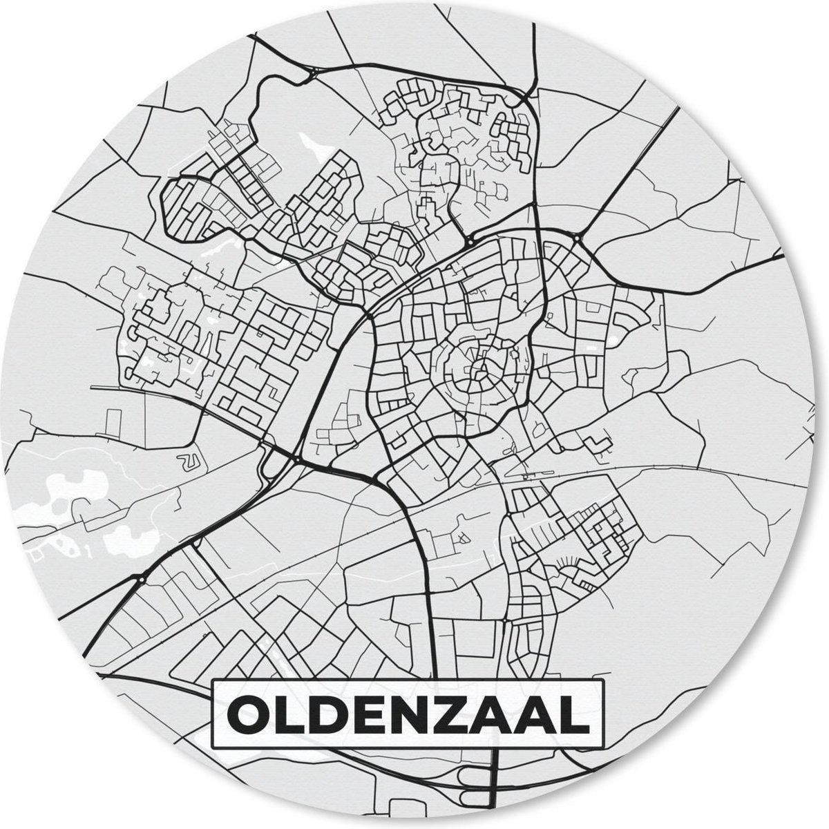 Muismat rond 40x40 cm - Mousepad Stadskaart - Oldenzaal - Grijs - Wit - Ronde muismatten