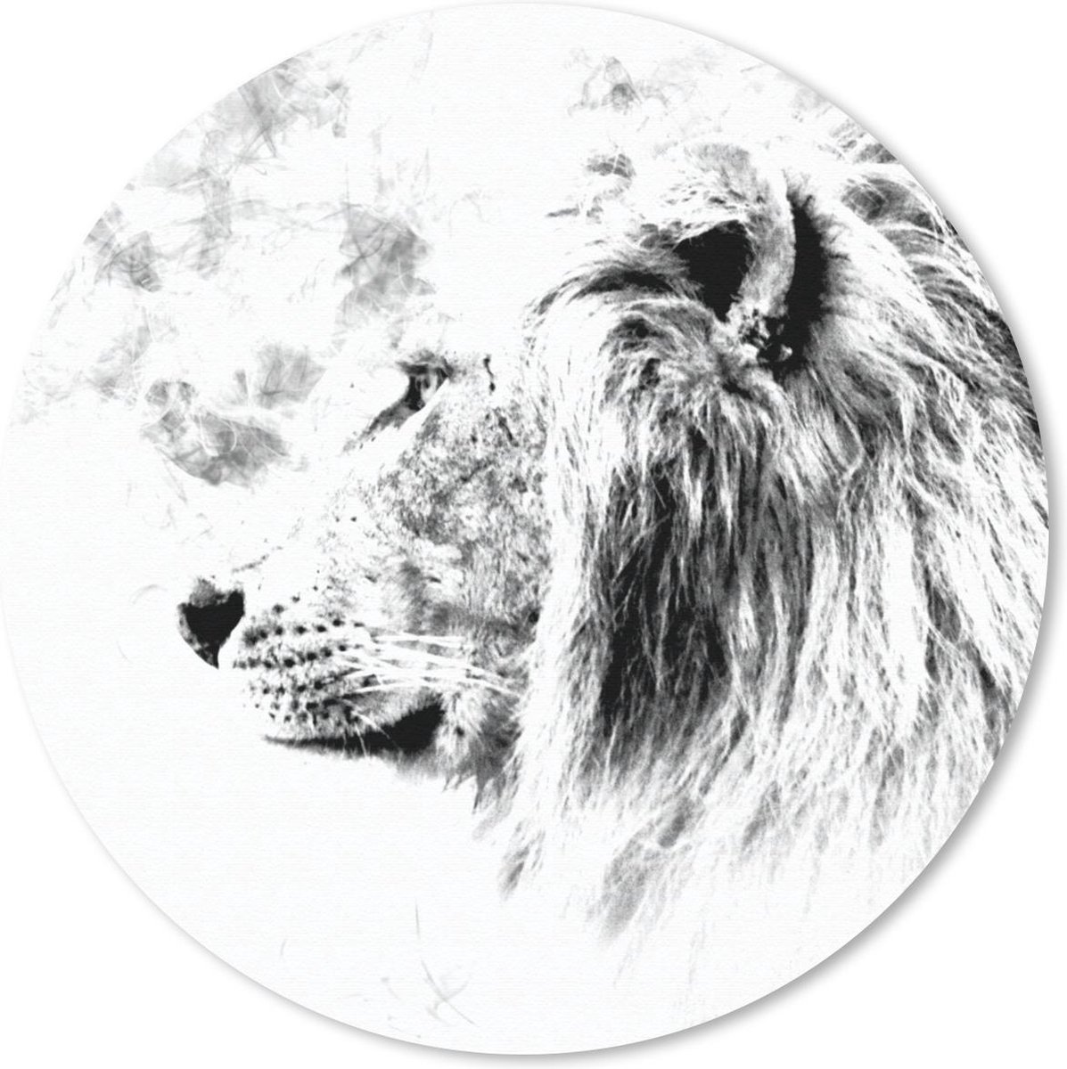 Muismat rond 50x50 cm - Mousepad Leeuw - Zwart - Wit - Lijn - Ronde muismatten