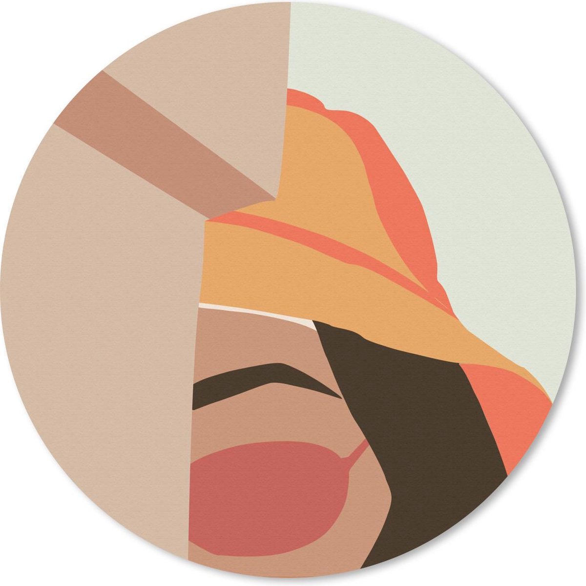 Muismat rond 50x50 cm - Mousepad Vrouw - Hoed - Zonnebril - Ronde muismatten