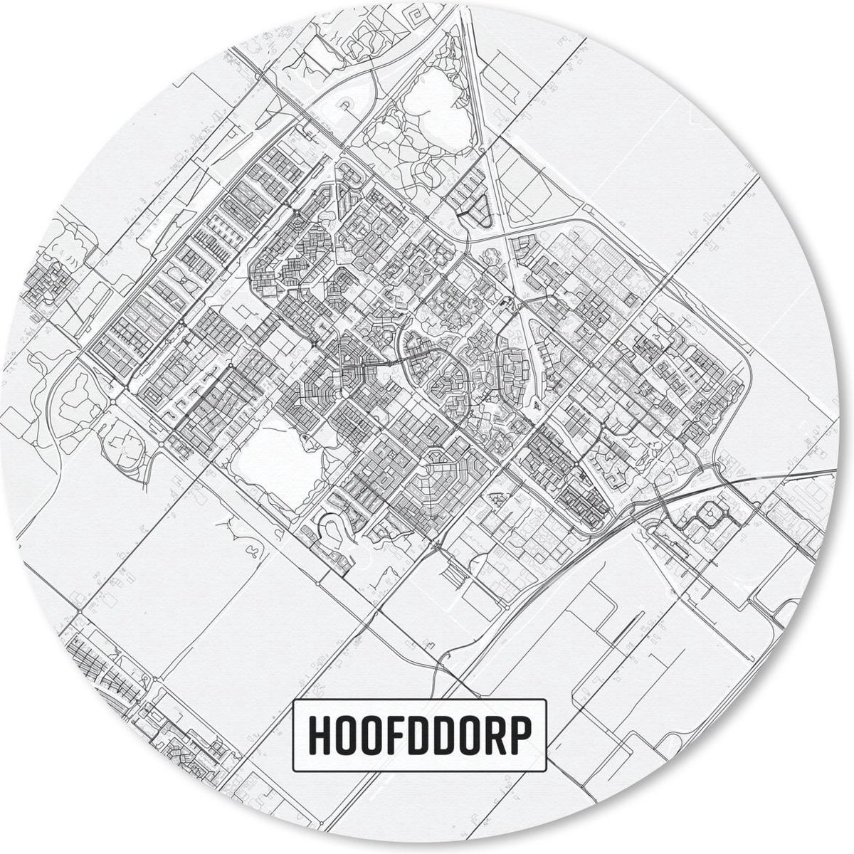 Muismat rond 50x50 cm - Mousepad Stadskaart Hoofddorp - Ronde muismatten