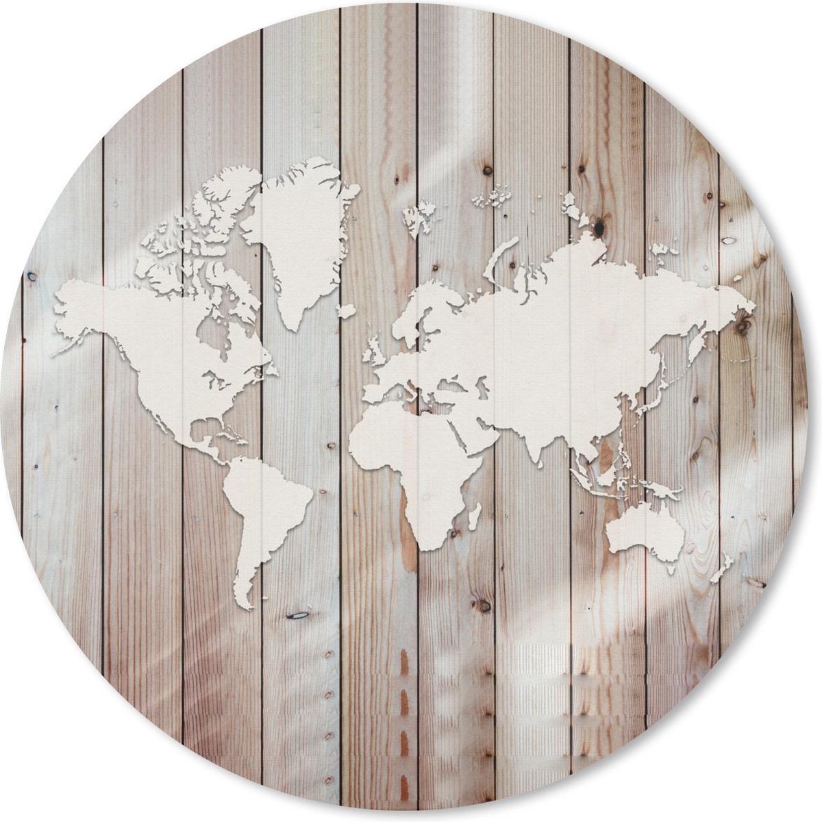 Muismat rond 40x40 cm - Mousepad Wereldkaart - Wit - Hout - Ronde muismatten