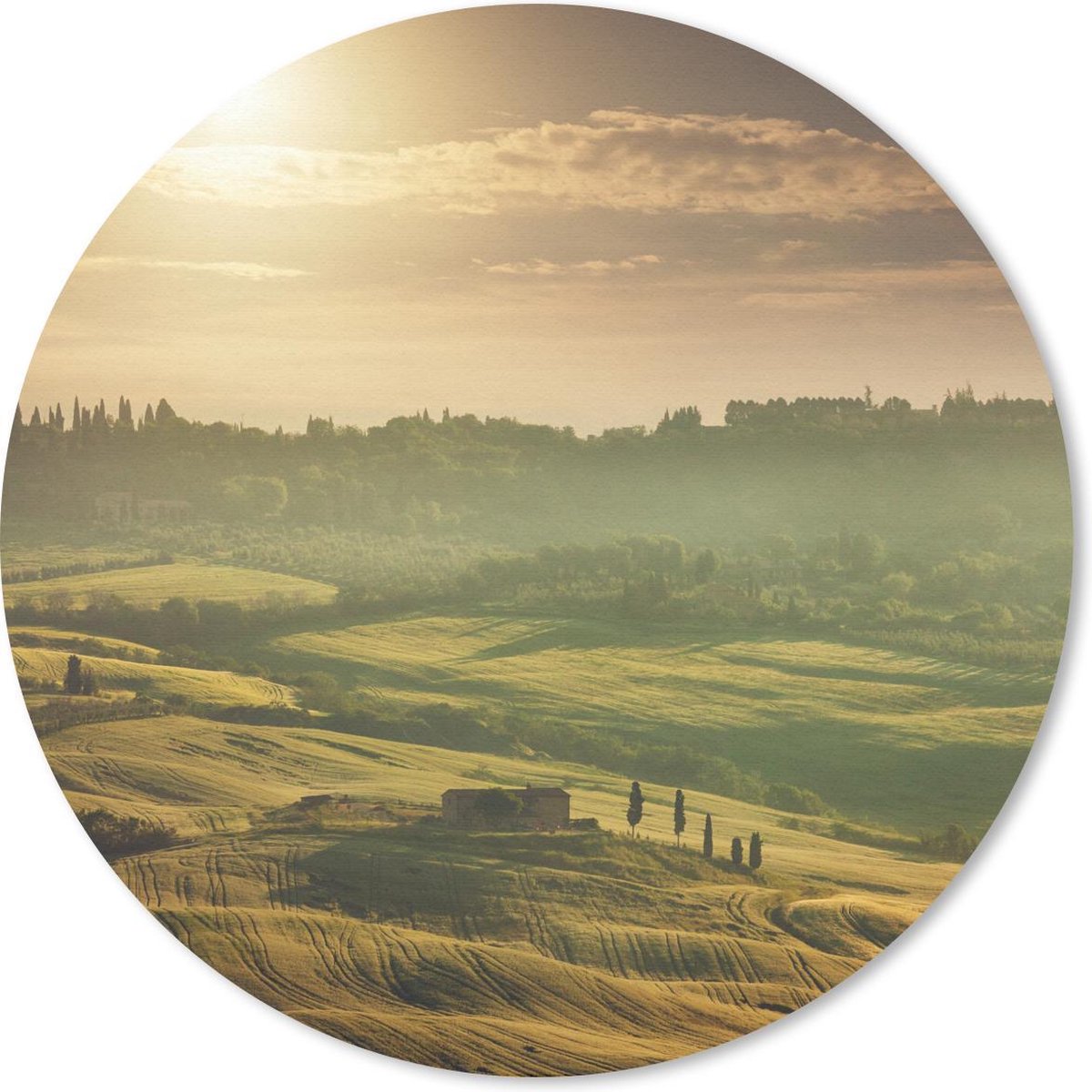 Muismat rond 50x50 cm - Mousepad Toscane - Landschap - Zon - Ronde muismatten