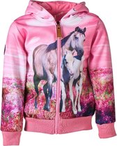 Meisjes vest Roze met witte paarden | Maat 116/ 6Y