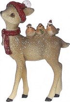 kerstfiguur hert met sjaal 6 x 9 cm keramiek