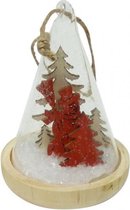 hangfiguur kerstboom 10,5 cm hout/glas bruin/rood