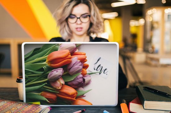 Sticker ordinateur portable - 17,3 pouces - Fleurs - Tulipes - Citation