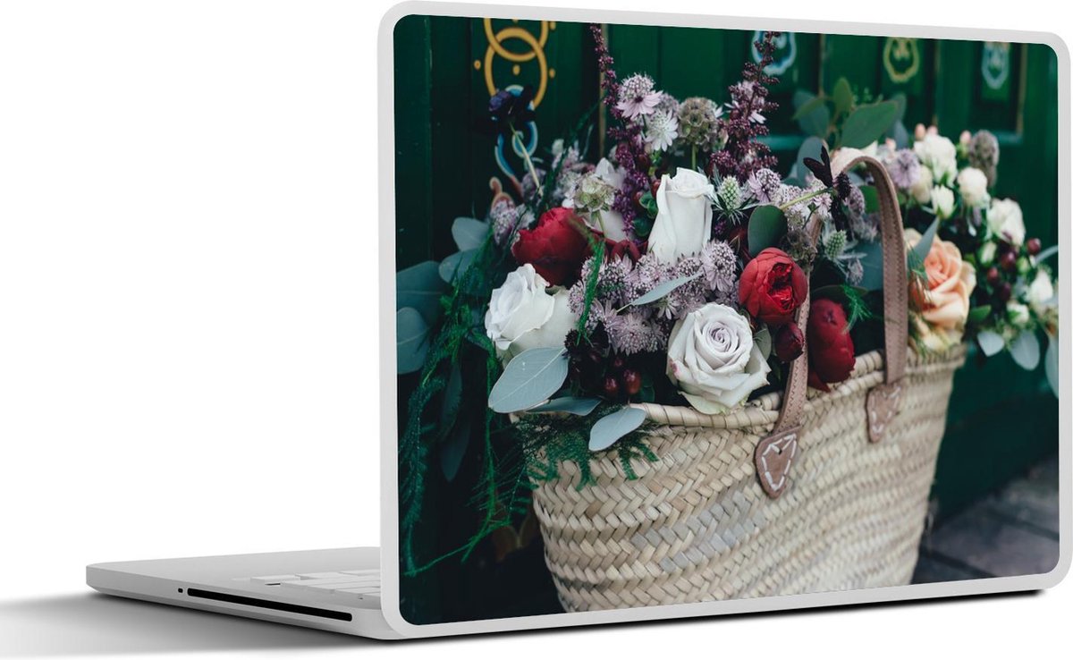 Laptop sticker - 17.3 inch - Rozen - Bloemen - Mand - 40x30cm - Laptopstickers - Laptop skin - Cover