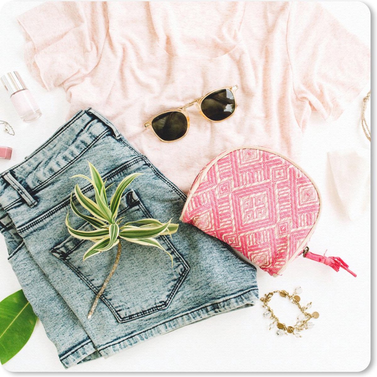 Muismat 20x20 cm - Mousepad Tropical - Roze - Shirt - Muismatten