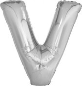 folieballon letter V 86 cm zilver