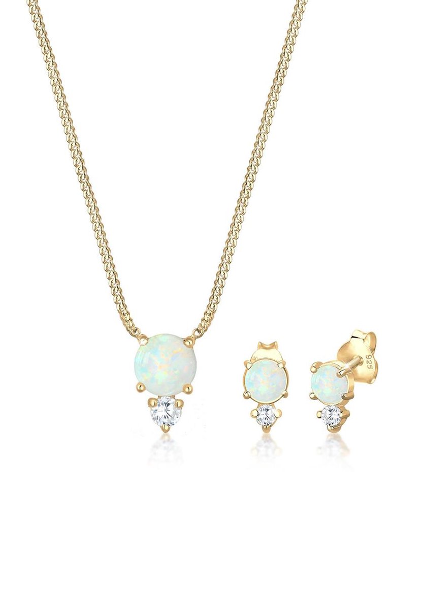 Elli - Sieraden Set - Dames Synthetische Opaal en Zirkonia Set Geo Optics in 925 sterling zilver verguld - Dames