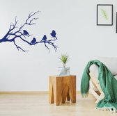 Muursticker Vogels Op Tak -  Donkerblauw -  140 x 105 cm  -  slaapkamer  woonkamer  dieren - Muursticker4Sale
