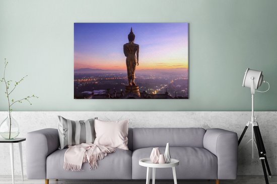 Statue de Bouddha en or dans le temple de Khao Noi à Bangkok 180x120 cm - Tirage photo sur Toile (Décoration murale salon / chambre) / Villes asiatiques Peintures sur toile XXL / Groot format!