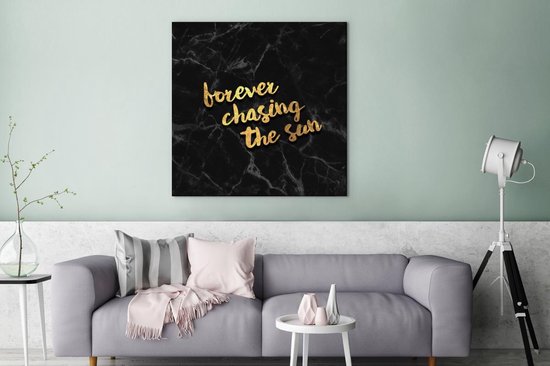 Canvas schilderij 90x90 cm - Wanddecoratie Quote - Zon - Goud - Zwart - Muurdecoratie woonkamer - Slaapkamer decoratie - Kamer accessoires - Schilderijen op canvas