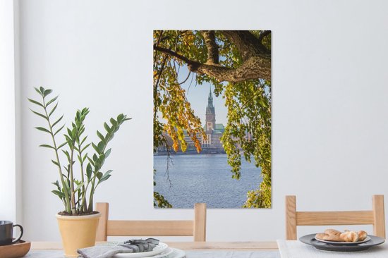Canvas Schilderij Hamburg - Boom - Stadhuis - 40x60 cm - Wanddecoratie