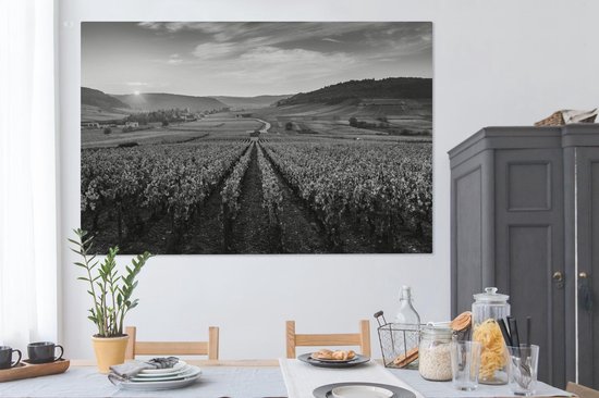 Toile Peinture France - Zwart - Wit - Vignoble - 180x120 cm - Décoration murale XXL