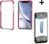 ShieldCase Bumper Shock case - telefoonhoesje geschikt voor Apple iPhone 12 Mini - shockproof - doorzichtig hoesje - optimale bescherming - roze + glazen Screen Protector