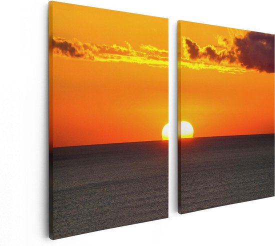 Artaza Canvas Schilderij Tweeluik Oranje Zonsondergang In De Oceaan - 80x60 - Foto Op Canvas - Canvas Print