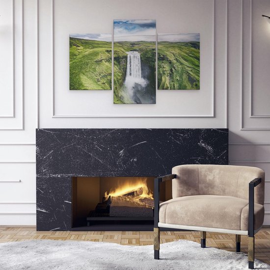 Artaza - Toile Peinture Triptyque - Cascade Dans Le Paysage Verdoyant - 90x60 - Photo Sur Toile - Impression Sur Toile