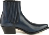 Mayura Boots 2496 Marine Blauw/ Spitse Western Enkellaars Dames Schuine Hak Elastiek Sluiting Glad Leer Maat EU 36