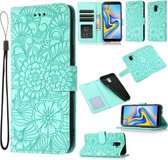 Voor Samsung Galaxy J6 Huid Voelen Reliëf Zonnebloem Horizontale Flip Lederen Case met Houder & Kaartsleuven & Portemonnee & Lanyard (Groen)