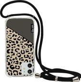 Casetastic Apple iPhone 12 / iPhone 12 Pro Hoesje met koord - Lanyard Case - Leopard Mix Green Print