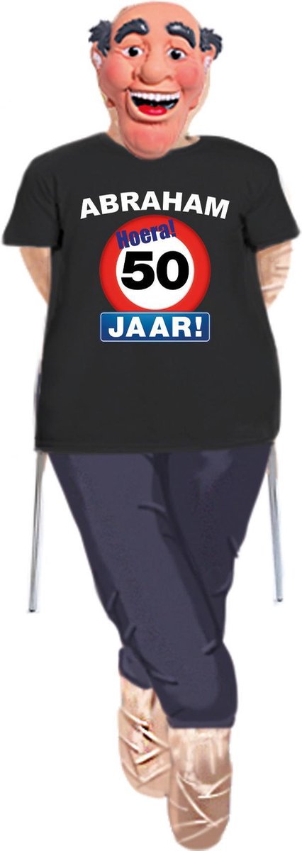 Abraham tuin pop opvulbaar - complete set - Abraham stopbord 50 jaar shirt - en masker