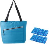 Grote koeltas draagtas/schoudertas lichtblauw met 2 stuks flexibele koelelementen 20 liter