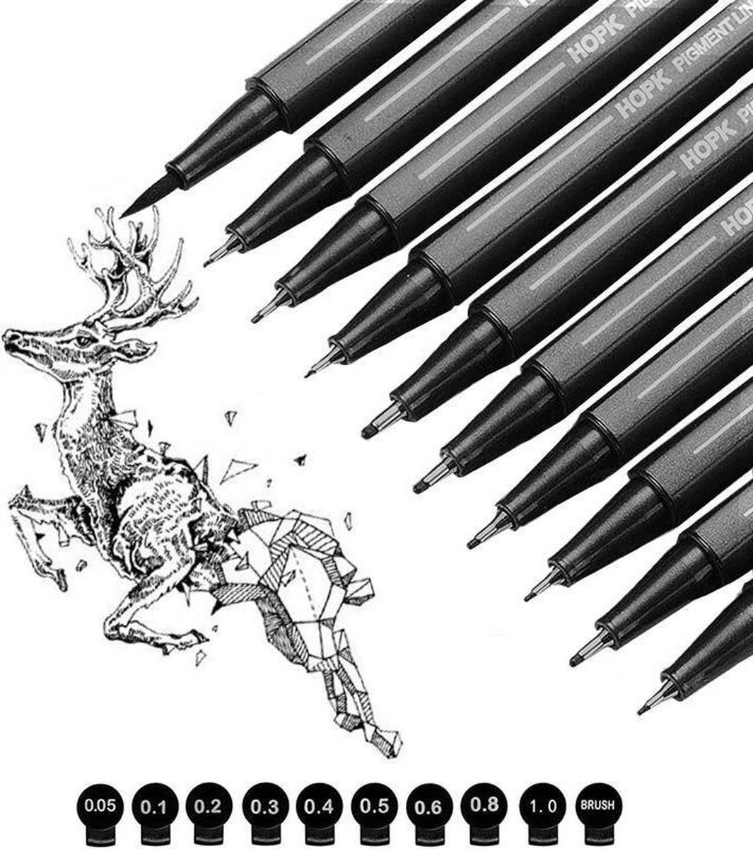 Lot 20 Stylos Micro Fineliner ARTFLY - 11 Couleurs + 9 Noirs - Pointe Fine 0.2 à 1mm - Encre Archivistique