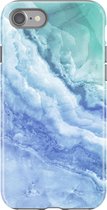 Apple iPhone 8 Telefoonhoesje - Extra Stevig Hoesje - 2 lagen bescherming - Met Marmerprint - Marmer - Lichtblauw