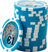 ABS Cashgame Poker Chips €1 blauw (25 stuks)- pokerchips - pokerfiches - ABS chips - pokerspel - pokerset - poker set