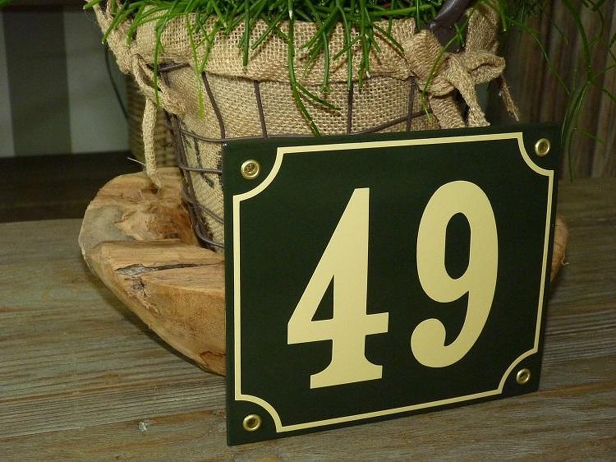 Emaille huisnummer 18x15 groen/creme nr. 49