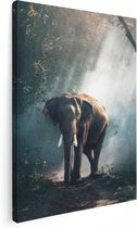 Artaza Canvas Schilderij Olifant In Het Bos Met Zonneschijn - 60x80 - Foto Op Canvas - Canvas Print