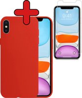Hoes voor iPhone Xs Hoesje Siliconen Case Cover Met Screenprotector - Hoes voor iPhone Xs Hoesje Cover Hoes Siliconen Met Screenprotector - Rood