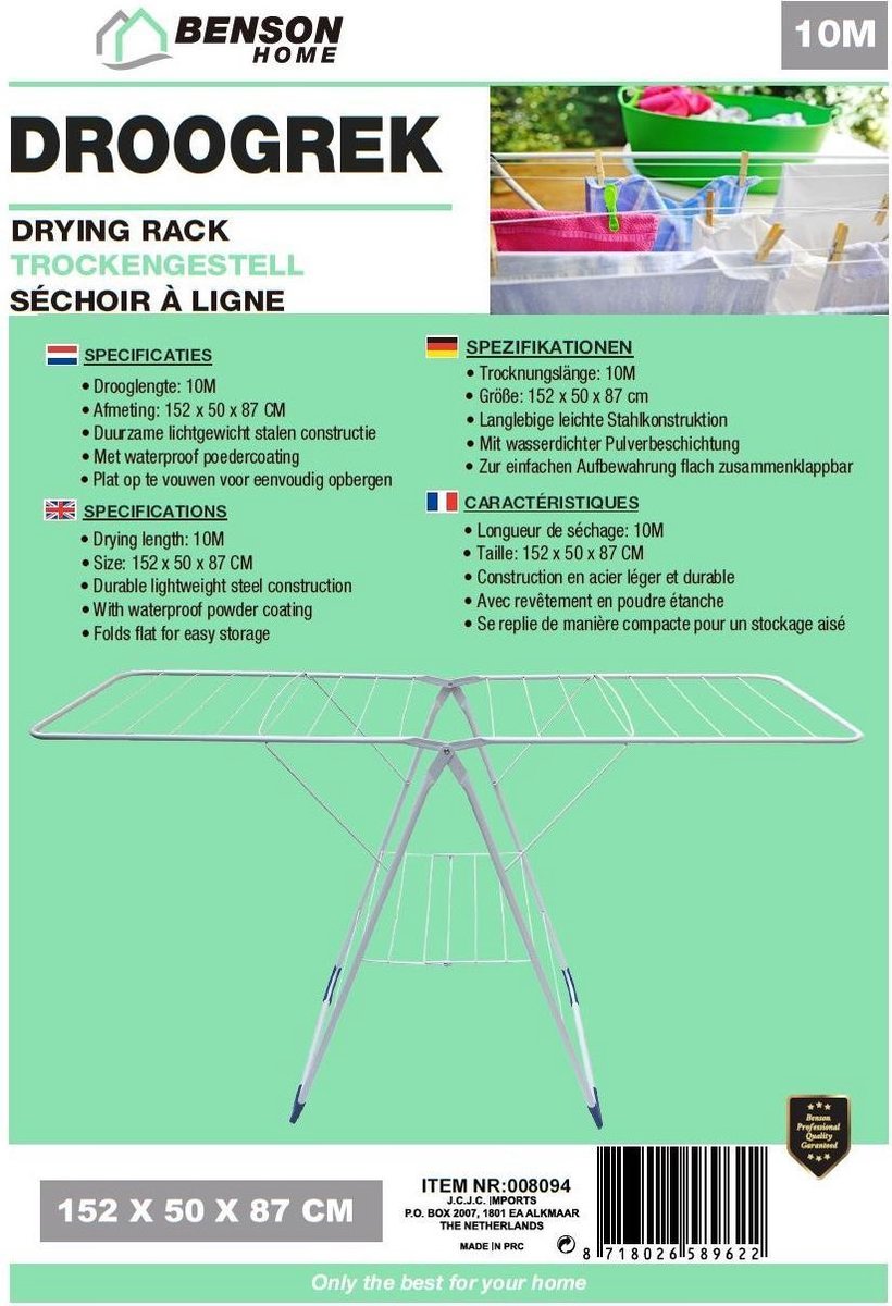 Droogrek Wit Opvouwbaar 152 X 50 X 87 Cm Bol Com