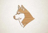 Wanddecoratie - Hond - Husky 2 - M - 65x60cm - Eiken - muurdecoratie - Line Art