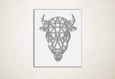 Line Art - Stier vierkant - M - 71x60cm - Wit - geometrische wanddecoratie