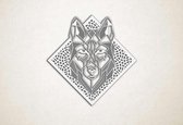 Line Art - Wolf 3 met achtergrond - S - 45x45cm - Wit - geometrische wanddecoratie