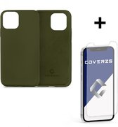 Coverzs Luxe Liquid Silicone case geschikt voor Apple iPhone 12 Pro Max - beschermhoes - siliconen backcover - optimale bescherming - legergroen + glazen Screen Protector