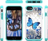 Voor iPhone SE 2020/8/7 Gekleurd tekenpatroon met Diamond PC + TPU beschermhoes (blauwe vlinder)