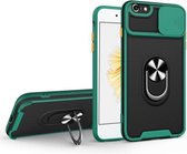 Sliding Camera Cover Design TPU + PC Magnetische schokbestendige hoes met ringhouder voor iPhone SE 2020/7/8 (diepgroen)