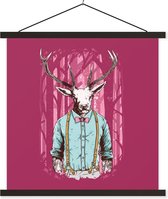 Porte-affiche avec affiche - Affiche scolaire - Vintage - Cerf - Forêt - 90x90 cm - Lattes noires - Cadeau Vaderdag - Cadeau - Cadeau pour lui - Astuce - Hommes